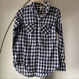 Navy and white plaid flannel shirt